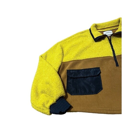 Urban Outfitters Fleece Jacket Crop Cropped Deep Pile 1/2 Zip Yellow/brown M - Picture 4 of 9